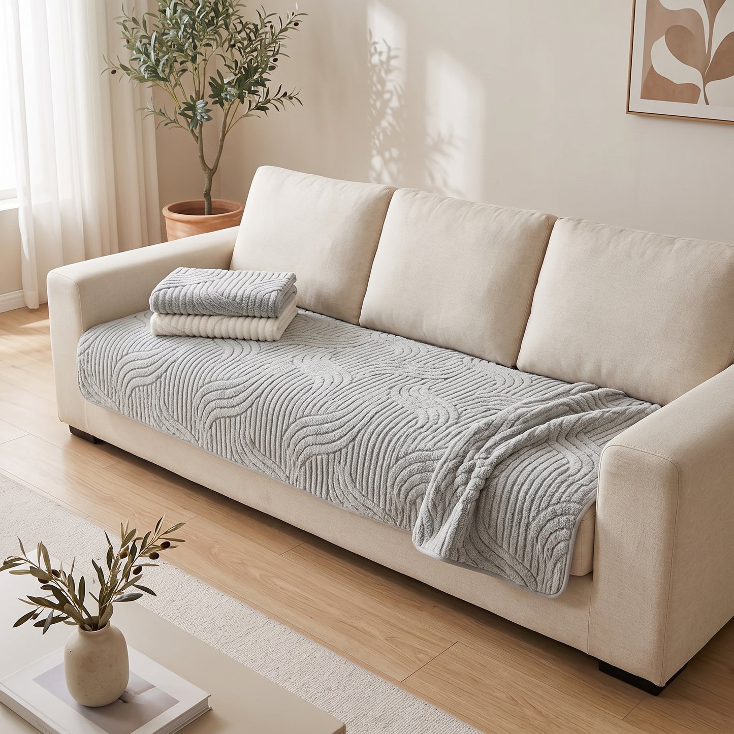 Velvet Striped Non-Slip Sofa Cushion Cover