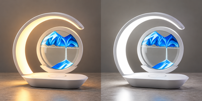 3-Color Rotating Quicksand Desk Lamp with 15W Wireless Charging