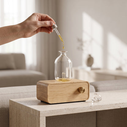 Waterless Nebulizing Essential Oil Diffuser with Wood & Glass Design