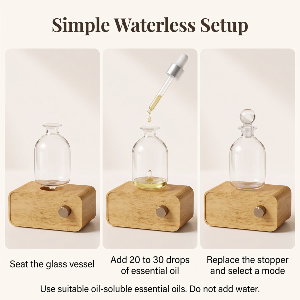 Waterless Nebulizing Essential Oil Diffuser with Wood & Glass Design