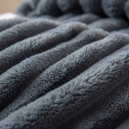 Wide-Ribbed Faux Rabbit Plush Blanket for Sofa & Bed