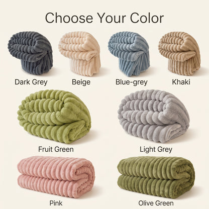 Wide-Ribbed Faux Rabbit Plush Blanket for Sofa & Bed