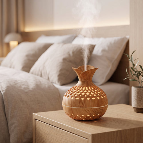 Wood Grain Ultrasonic Humidifier & Essential Oil Diffuser with Ambient Light
