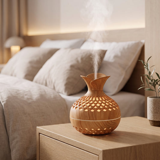 Wood Grain Ultrasonic Humidifier & Essential Oil Diffuser with Ambient Light