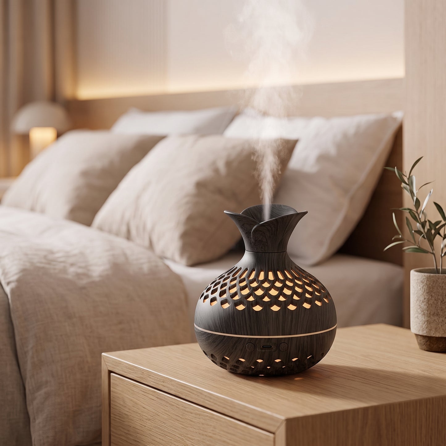 Wood Grain Ultrasonic Humidifier & Essential Oil Diffuser with Ambient Light