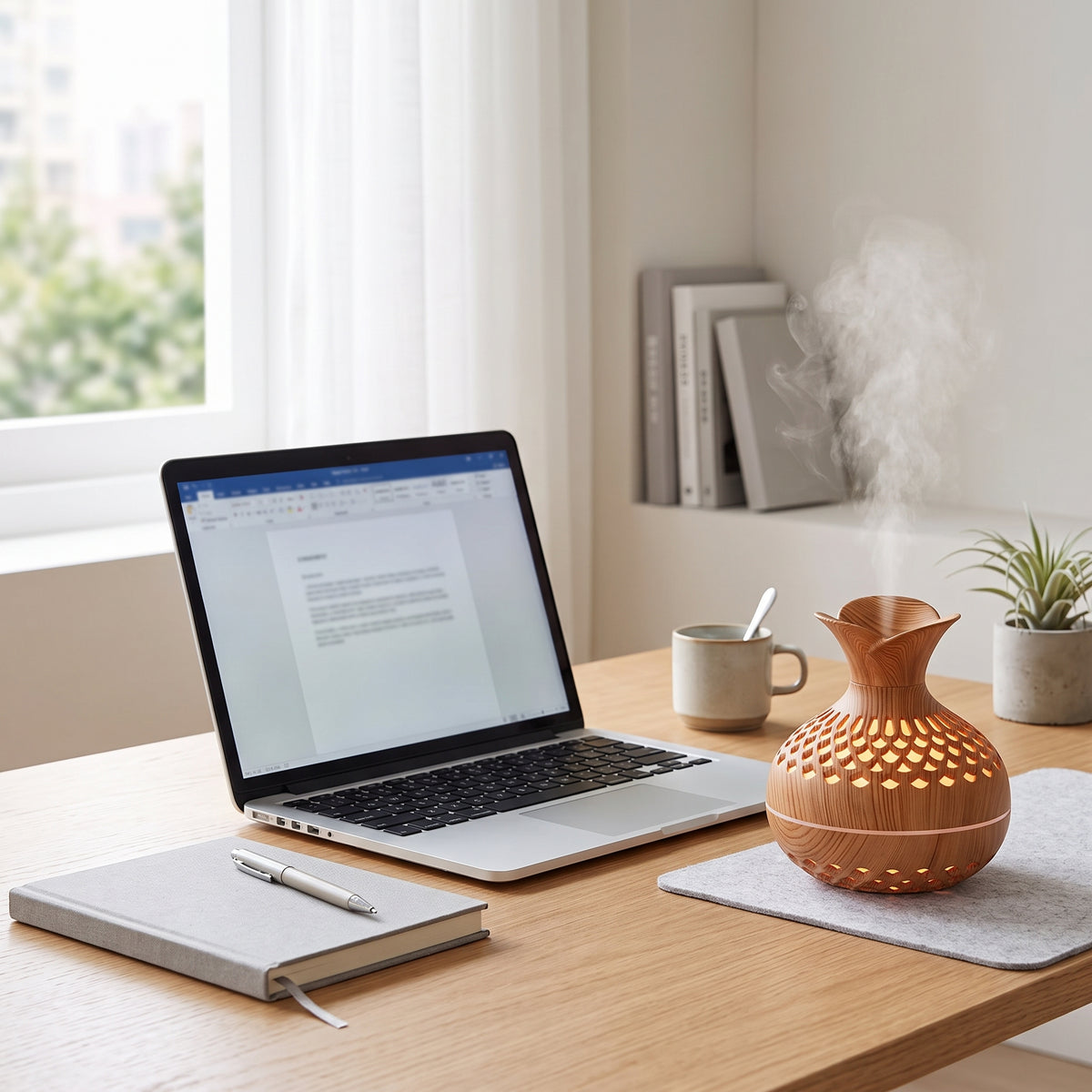 Wood Grain Ultrasonic Humidifier & Essential Oil Diffuser with Ambient Light