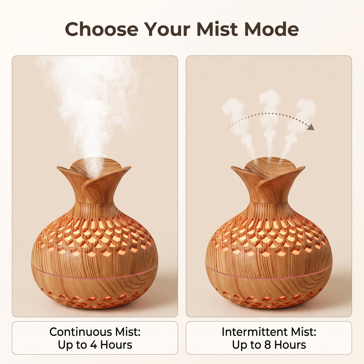 Wood Grain Ultrasonic Humidifier & Essential Oil Diffuser with Ambient Light