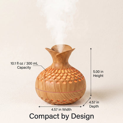Wood Grain Ultrasonic Humidifier & Essential Oil Diffuser with Ambient Light
