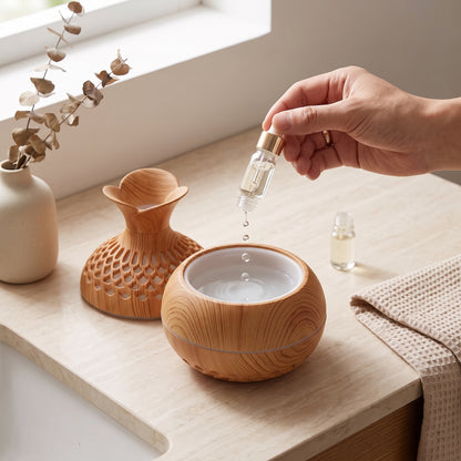 Wood Grain Ultrasonic Humidifier & Essential Oil Diffuser with Ambient Light