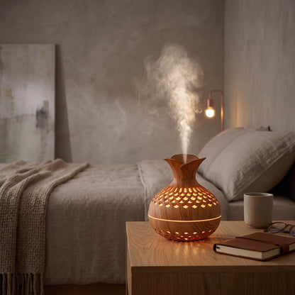 Wood Grain Ultrasonic Humidifier & Essential Oil Diffuser with Ambient Light