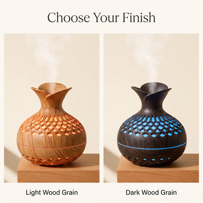 Wood Grain Ultrasonic Humidifier & Essential Oil Diffuser with Ambient Light