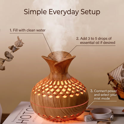 Wood Grain Ultrasonic Humidifier & Essential Oil Diffuser with Ambient Light