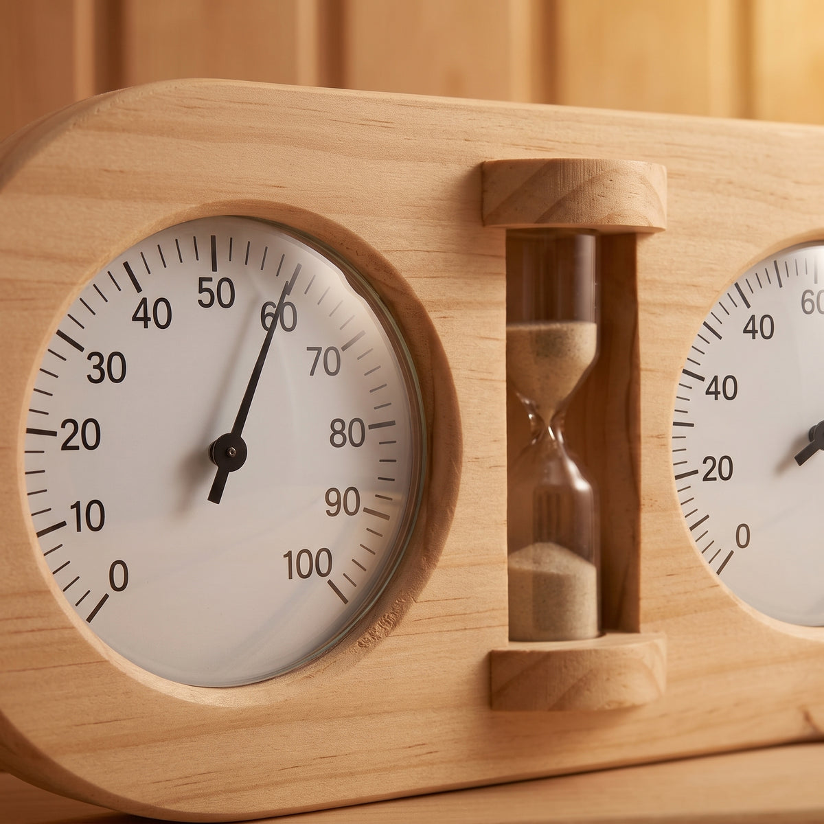 Wooden Sauna Thermometer & Hygrometer with 15-Minute Sand Timer