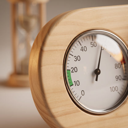 Wooden Sauna Thermometer & Hygrometer with 15-Minute Sand Timer