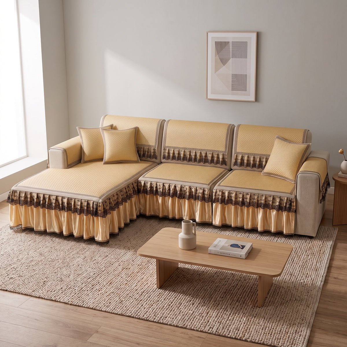 Woven Bamboo Fiber Non-Slip Sofa Cushion Cover Mat