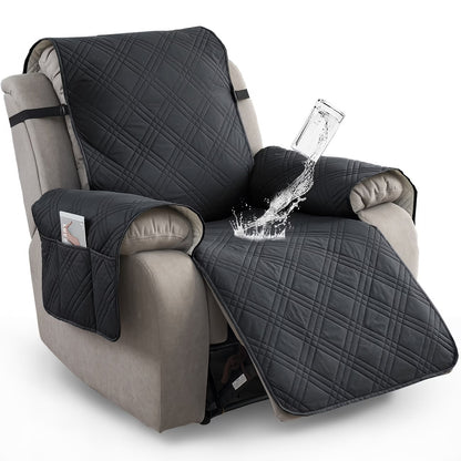 Waterproof Quilted Recliner Chair Cover With Non-Slip Backing & Storage Pockets