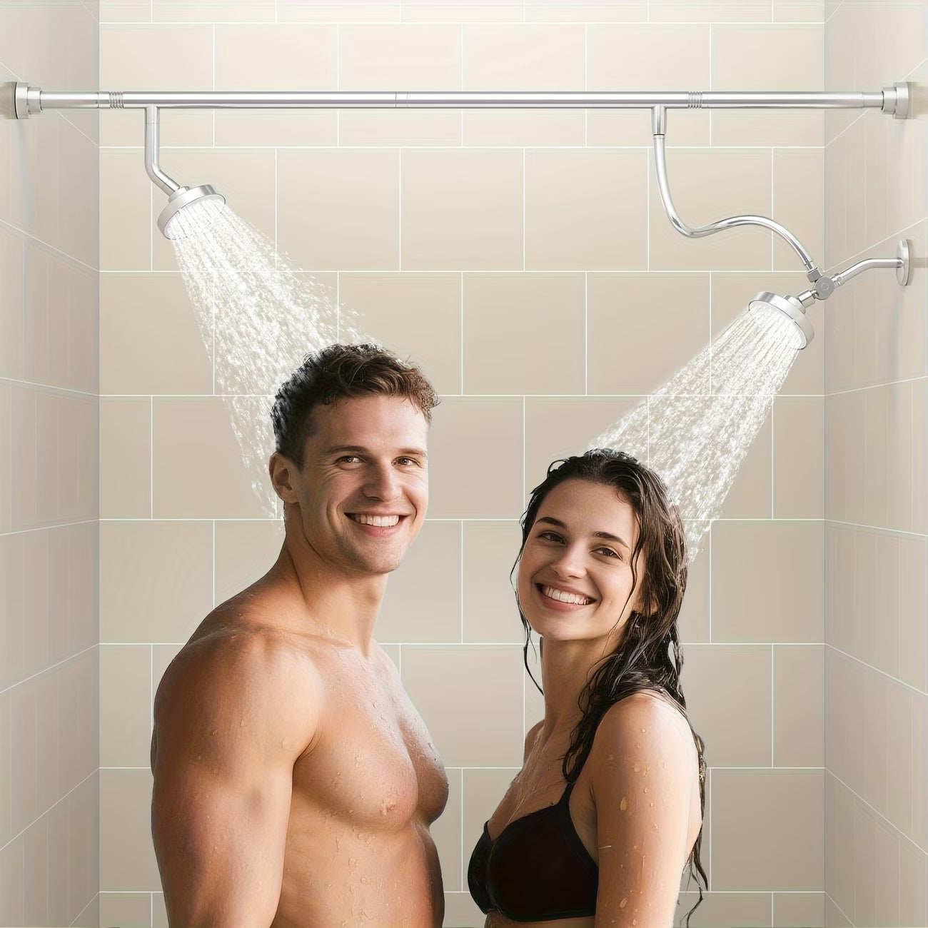 Luxury Dual Shower Head System For Couples – High Pressure Rainfall Spa Shower Kit With Adjustable Extension Bar