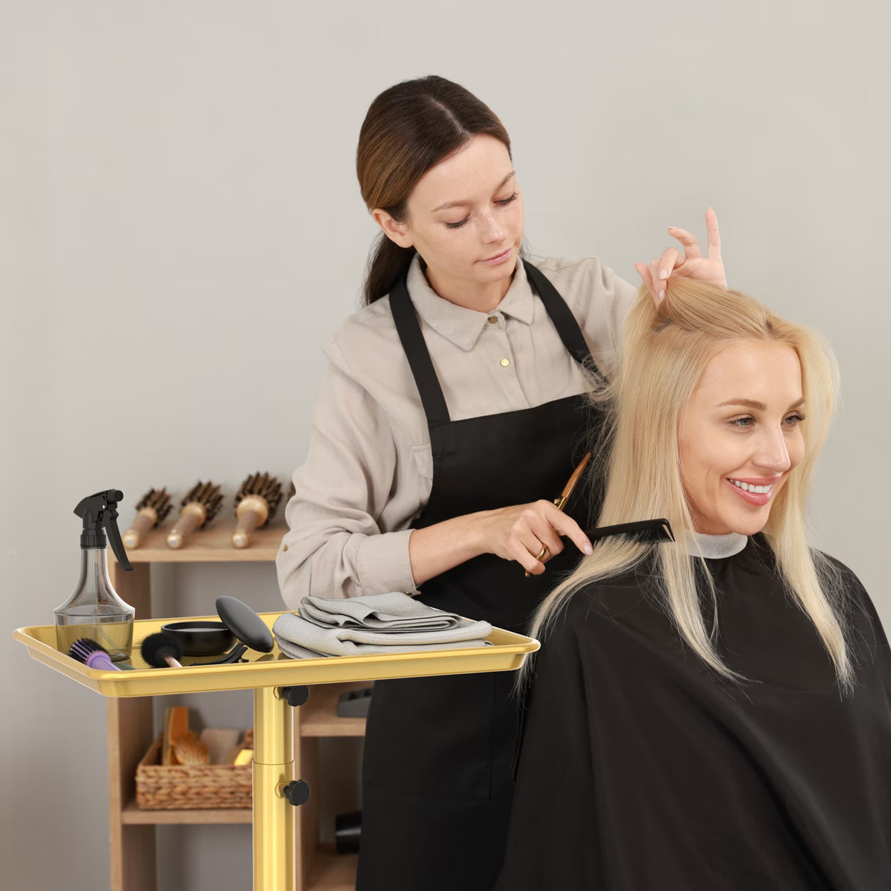 Kovelli™ Adjustable Rolling Salon Tray Cart With Protective Covers