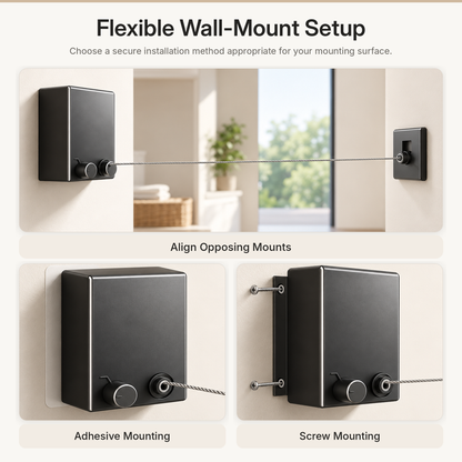 Wall-Mounted Retractable Clothesline with 13.8-Ft Locking Cable
