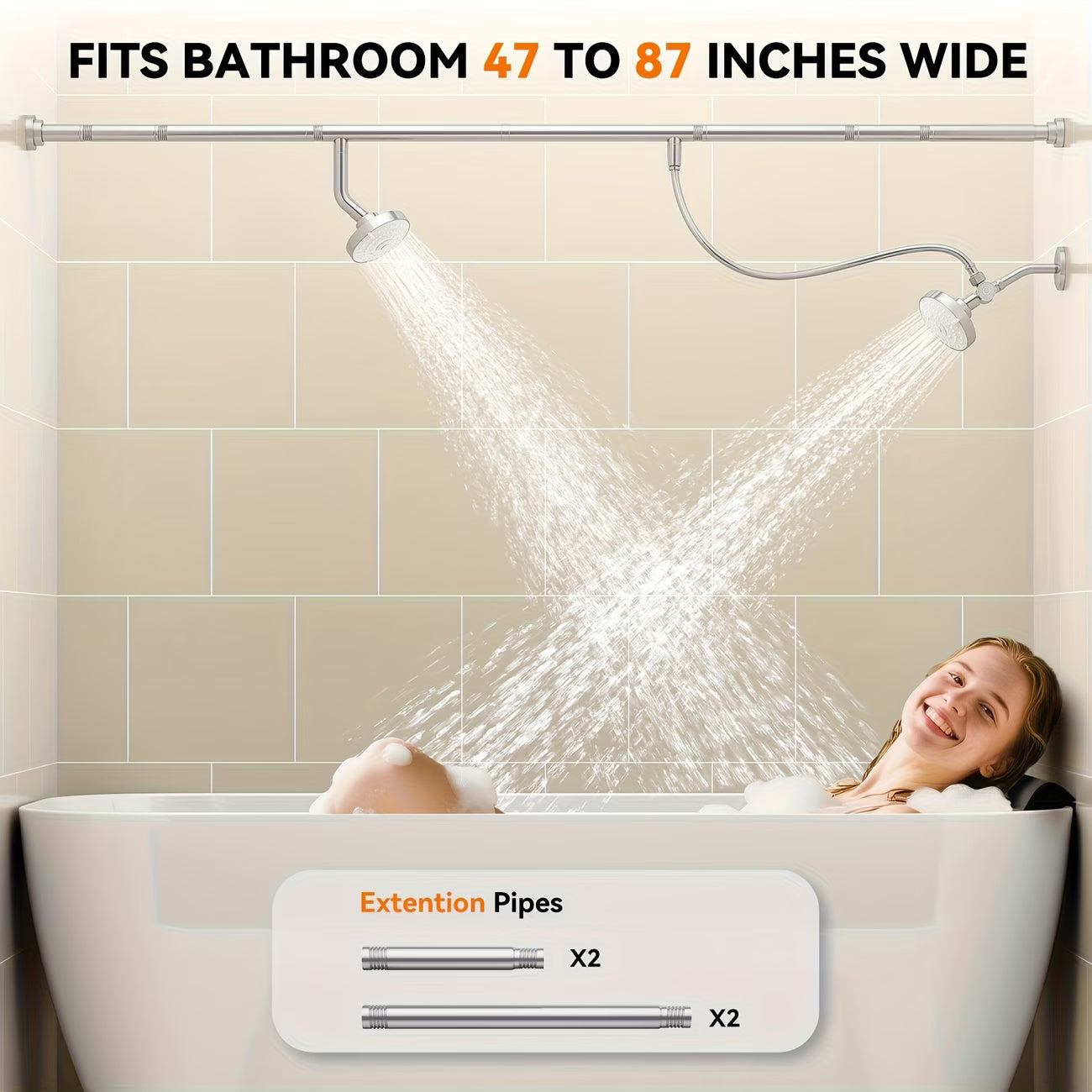 Luxury Dual Shower Head System For Couples – High Pressure Rainfall Spa Shower Kit With Adjustable Extension Bar