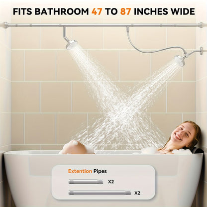 Luxury Dual Shower Head System For Couples – High Pressure Rainfall Spa Shower Kit With Adjustable Extension Bar