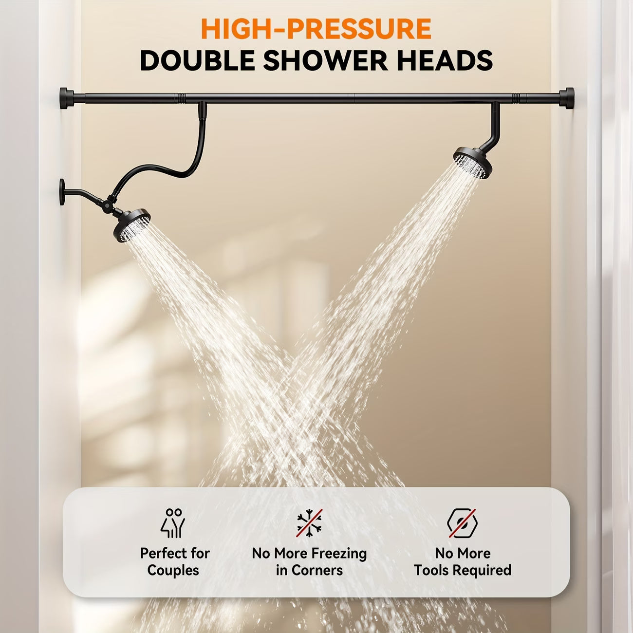 Luxury Dual Shower Head System For Couples – High Pressure Rainfall Spa Shower Kit With Adjustable Extension Bar