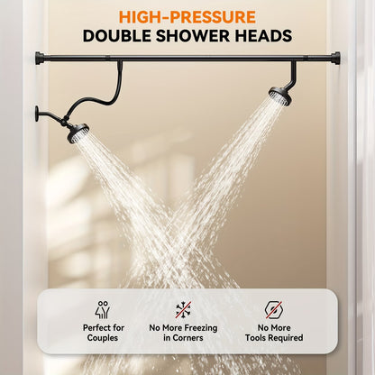Luxury Dual Shower Head System For Couples – High Pressure Rainfall Spa Shower Kit With Adjustable Extension Bar