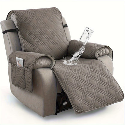 Waterproof Quilted Recliner Chair Cover With Non-Slip Backing & Storage Pockets